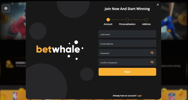 An image of the sign up process at BetWhale, one of the top legal NH casino alternatives.
